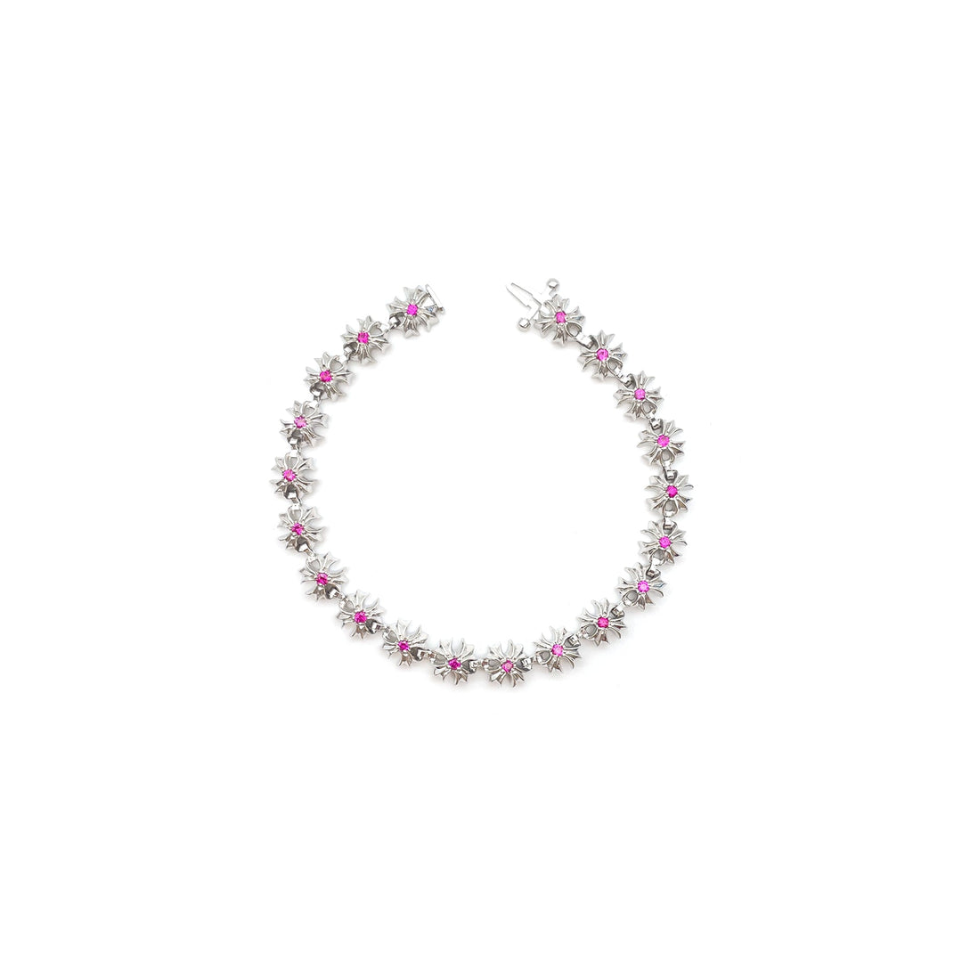 Chrome Hearts 18K White Gold Tiny Plus Cross Pink Saph ID Bracelet - SHENGLI ROAD MARKET