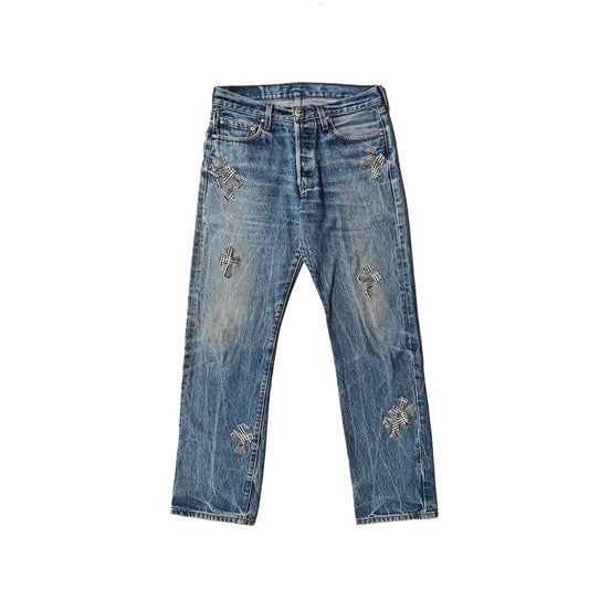 Chrome Hearts 1of1 Checkered Cross Patch Jeans - SHENGLI ROAD MARKET