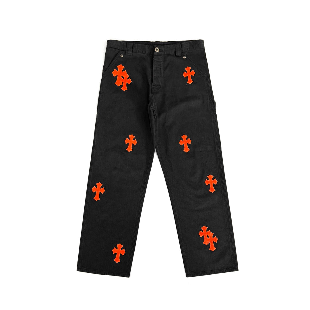 Chrome Hearts 1of1 Orange Leather Cross Carpenter Pants - SHENGLI ROAD MARKET