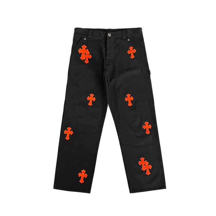 Chrome Hearts 1of1 Orange Leather Cross Carpenter Pants - SHENGLI ROAD MARKET