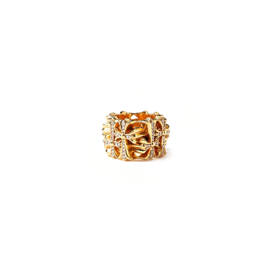 Chrome Hearts 22k Gold and Diamond Cemetery Cross Ring - SHENGLI ROAD MARKET