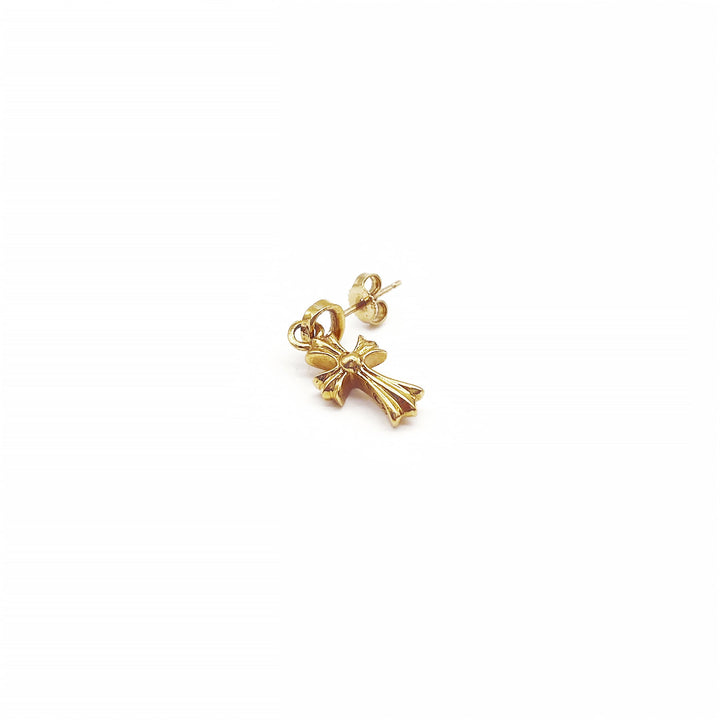 Chrome Hearts 22K Gold Babyfat Cross Earring Drop - SHENGLI ROAD MARKET