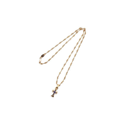 Chrome Hearts 22K Gold Blue Diamonds Babyfat Cross Pendant - SHENGLI ROAD MARKET