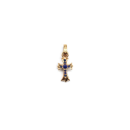 Chrome Hearts 22K Gold Blue Diamonds Babyfat Cross Pendant - SHENGLI ROAD MARKET