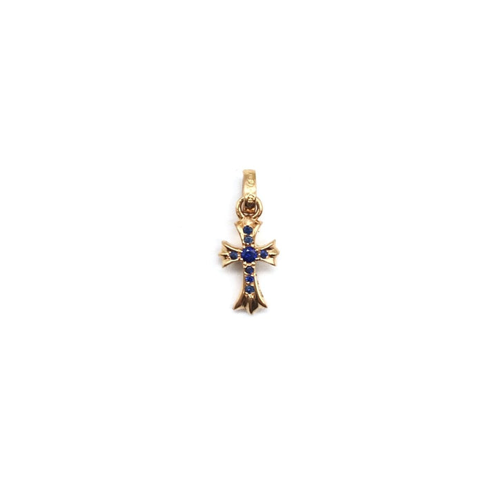 Chrome Hearts 22K Gold Blue Saph Babyfat Cross Charm Pendant - SHENGLI ROAD MARKET