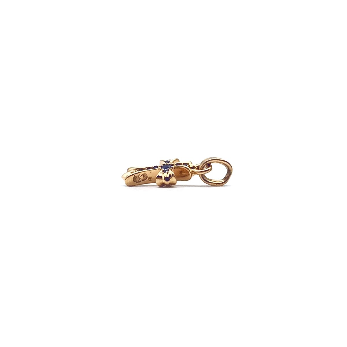 Chrome Hearts 22K Gold Blue Saph Babyfat Cross Charm Pendant