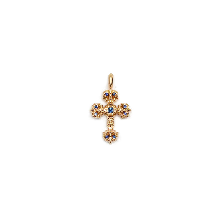 Chrome Hearts 22K Gold Blue Saph Filigree Cross Charm Pendant - SHENGLI ROAD MARKET