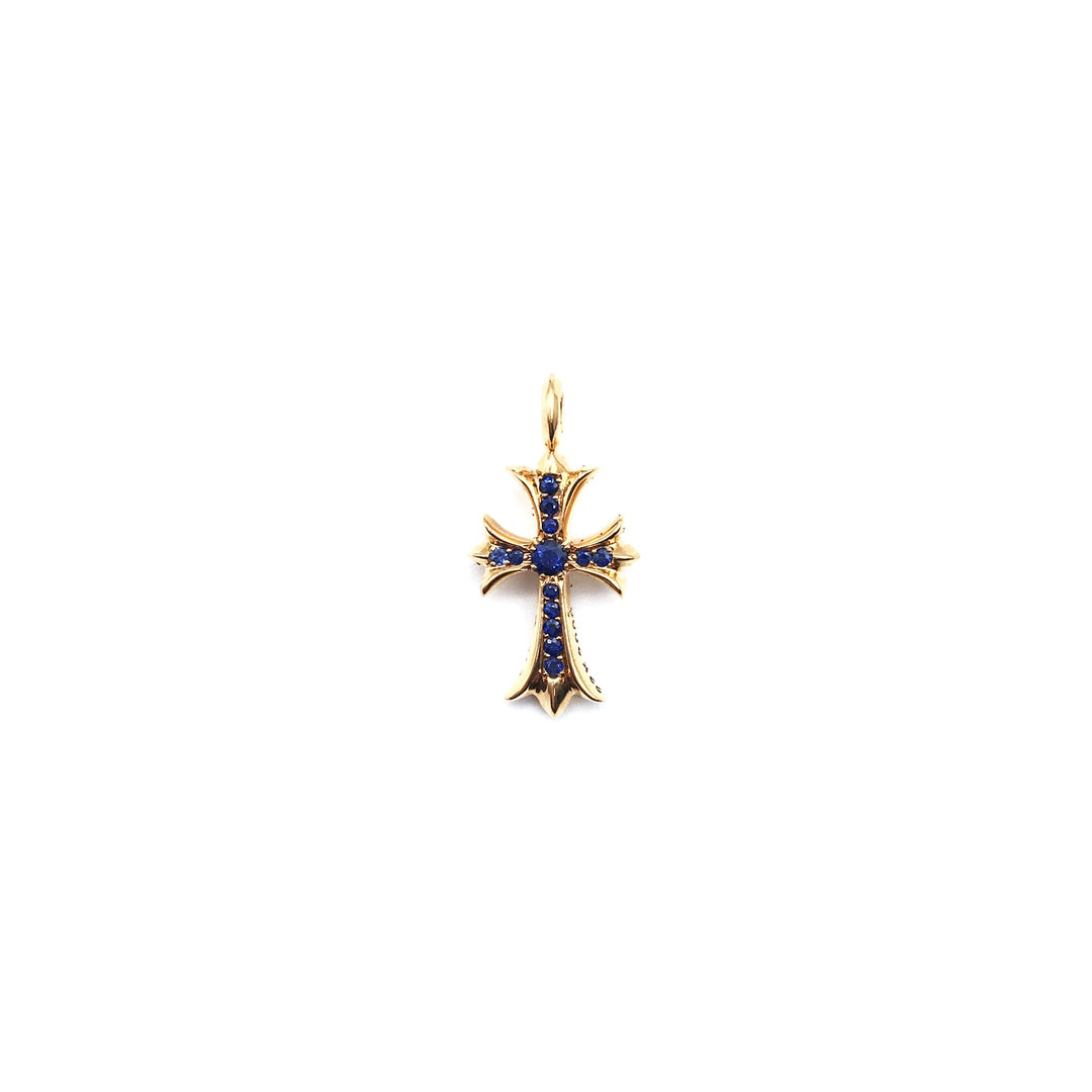 Chrome Hearts 22K Gold Blue Saph Tiny Cross Pendant - SHENGLI ROAD MARKET