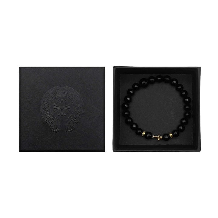 Chrome Hearts 22K Gold Cross Obsidian Beaded Bracelet - SHENGLI ROAD MARKET