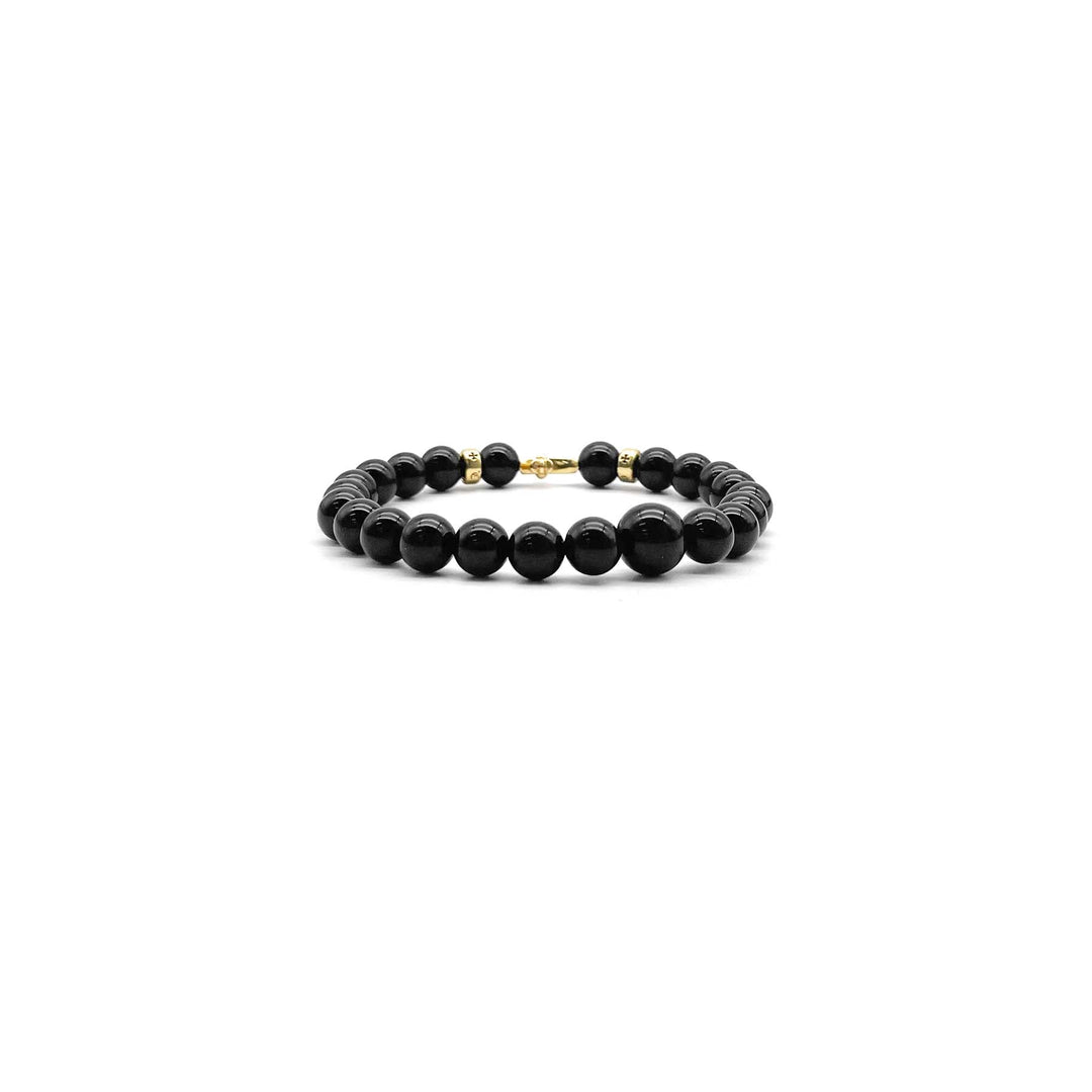 Chrome Hearts 22K Gold Cross Obsidian Beaded Bracelet - SHENGLI ROAD MARKET