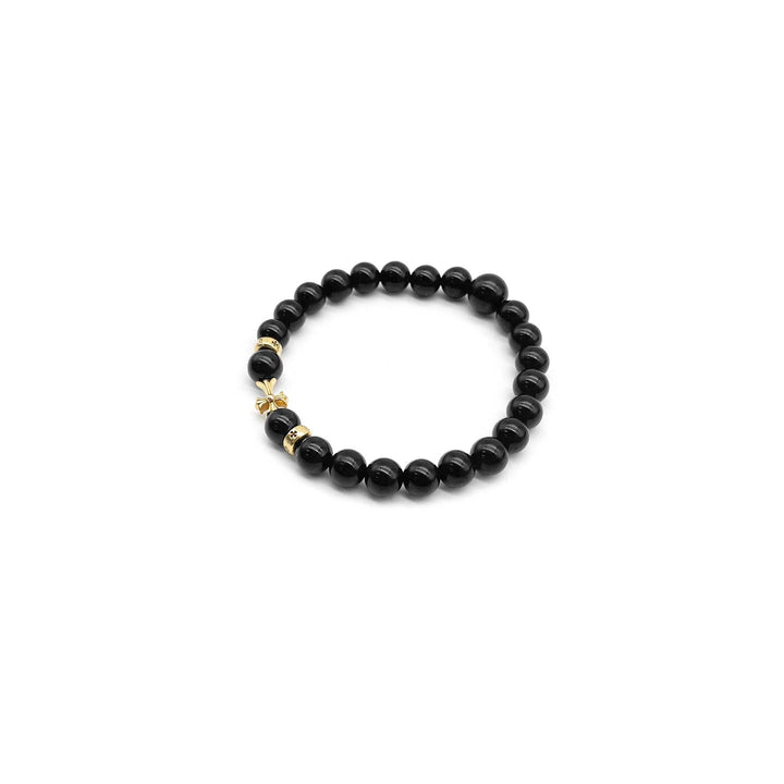 Chrome Hearts 22K Gold Cross Obsidian Beaded Bracelet - SHENGLI ROAD MARKET