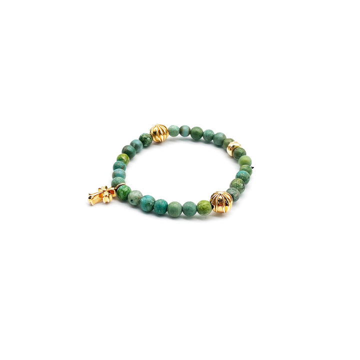 Chrome Hearts 22K Gold Cross Turquoise Beaded Bracelet - SHENGLI ROAD MARKET