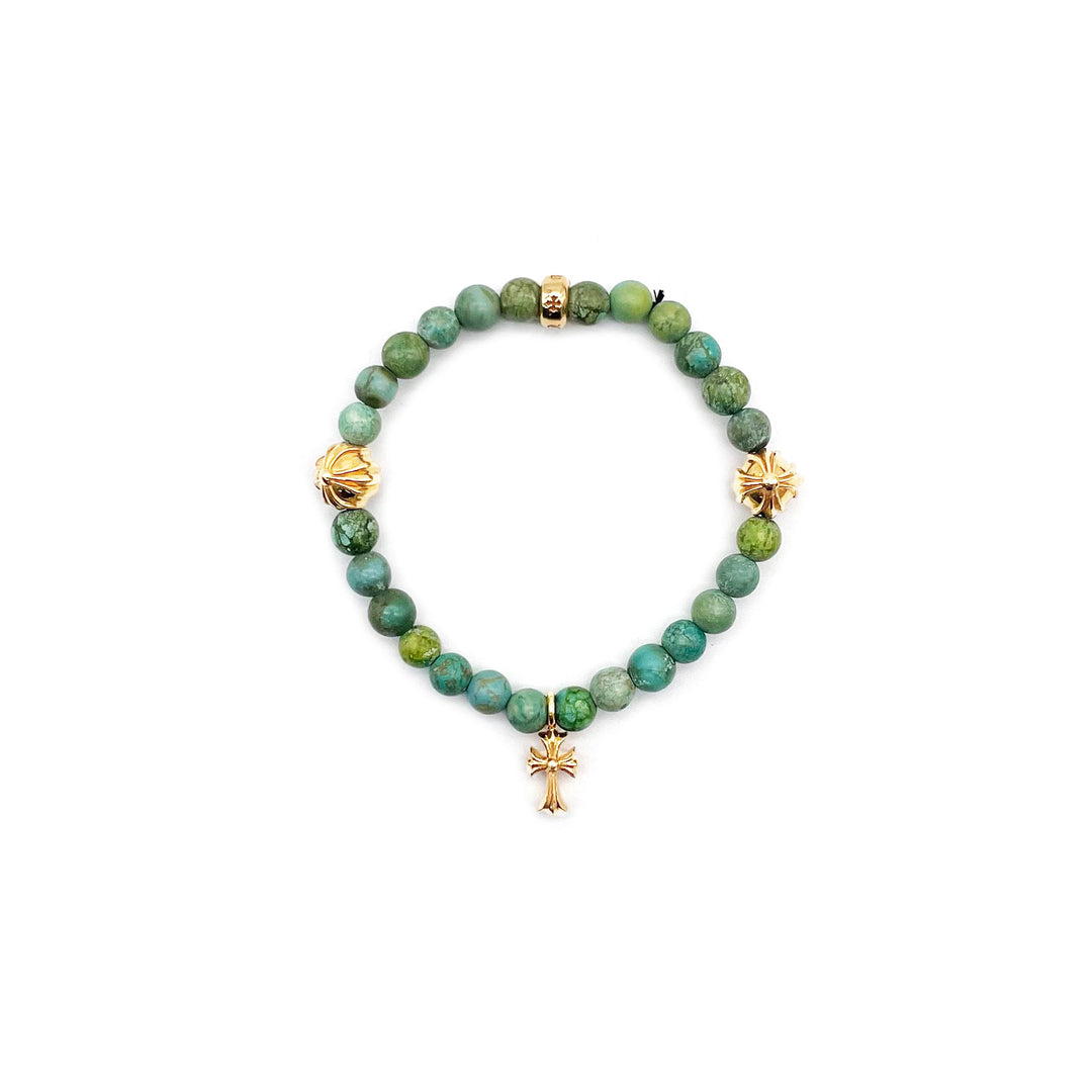 Chrome Hearts 22K Gold Cross Turquoise Beaded Bracelet - SHENGLI ROAD MARKET