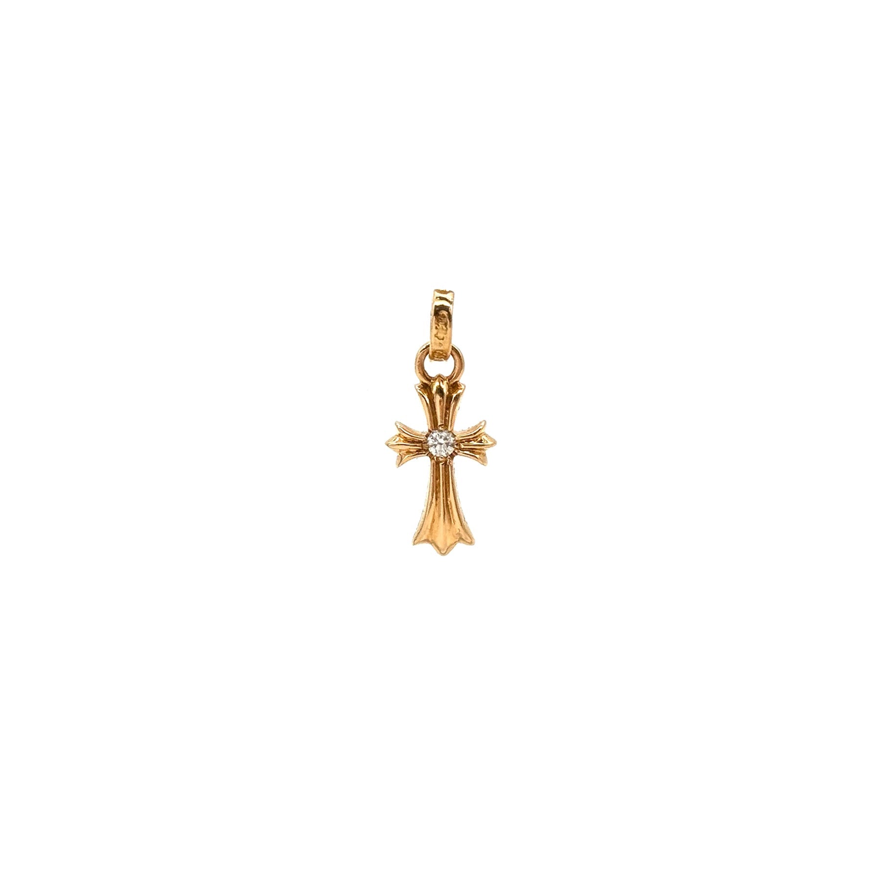 Chrome Hearts 22K Gold Diamond Babyfat Cross Earring Drop - SRM