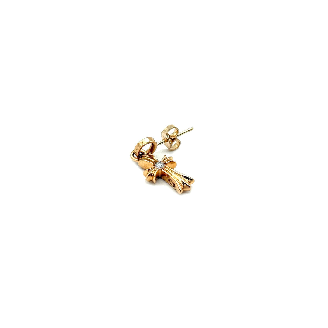 Chrome Hearts 22K Gold Diamond Babyfat Cross Earring Drop - SHENGLI ROAD MARKET