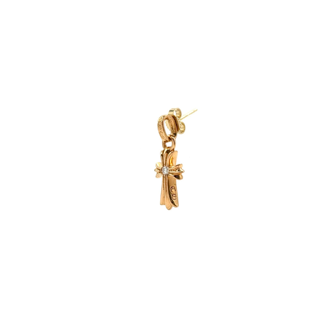 Chrome Hearts 22K Gold Diamond Babyfat Cross Earring Drop - SHENGLI ROAD MARKET