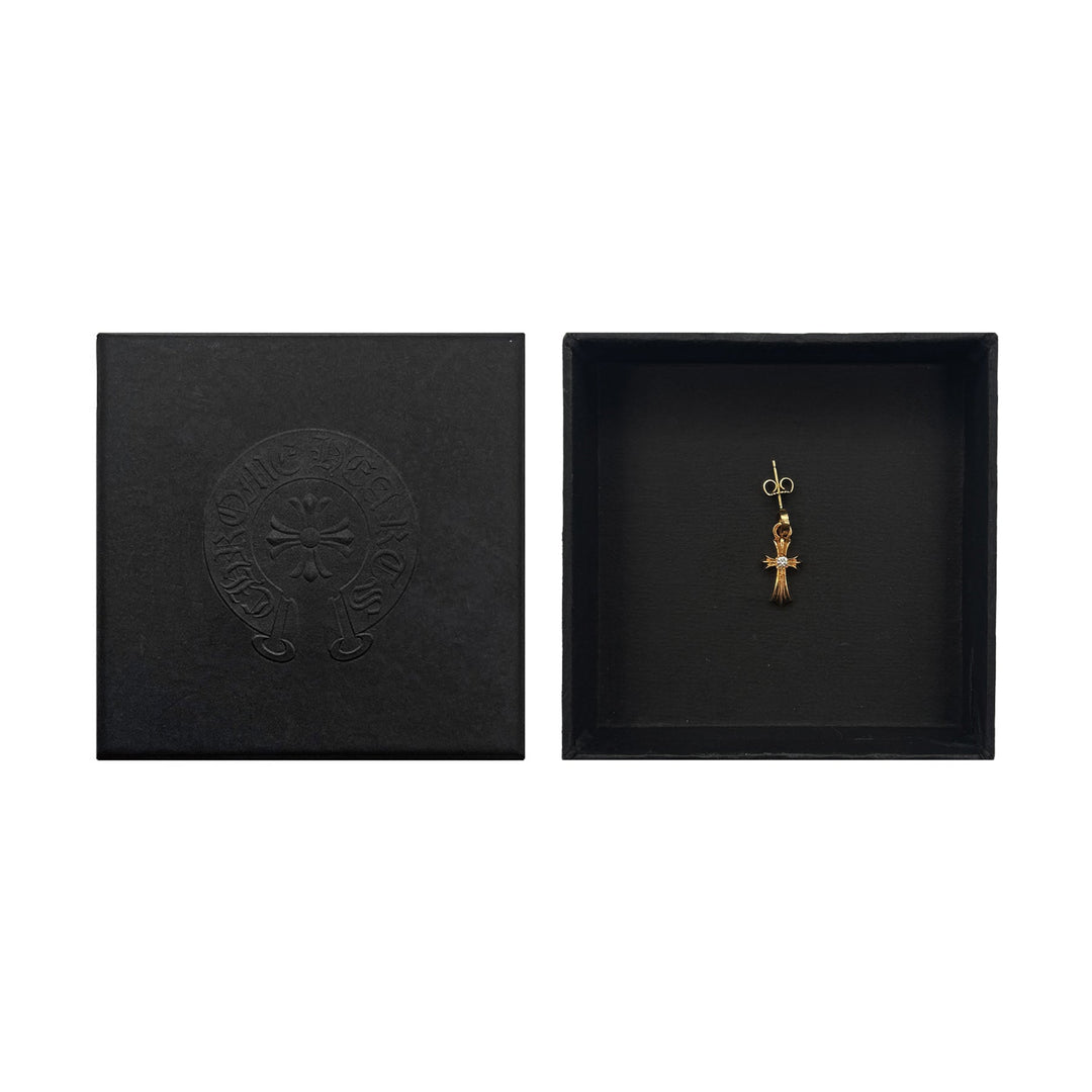 Chrome Hearts 22K Gold Diamond Babyfat Cross Earring Drop - SHENGLI ROAD MARKET