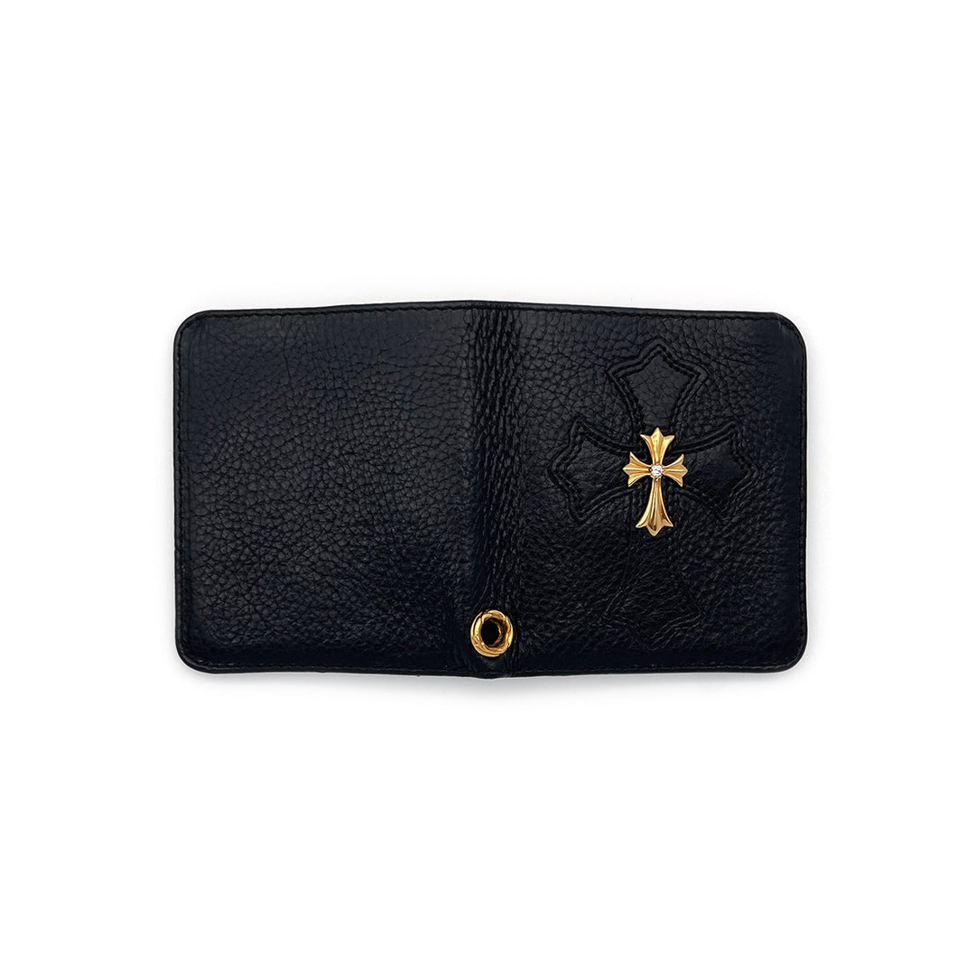 Chrome Hearts 22K Gold Diamond Cross Chain Black Leather Wallet - SHENGLI ROAD MARKET