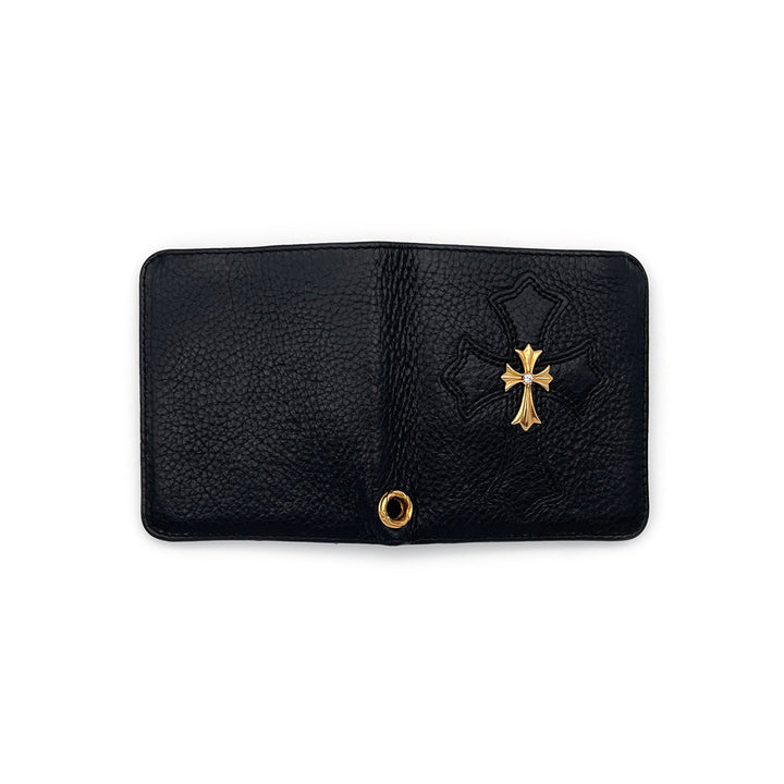 Chrome Hearts 22K Gold Diamond Cross Chain Black Leather Wallet - SHENGLI ROAD MARKET