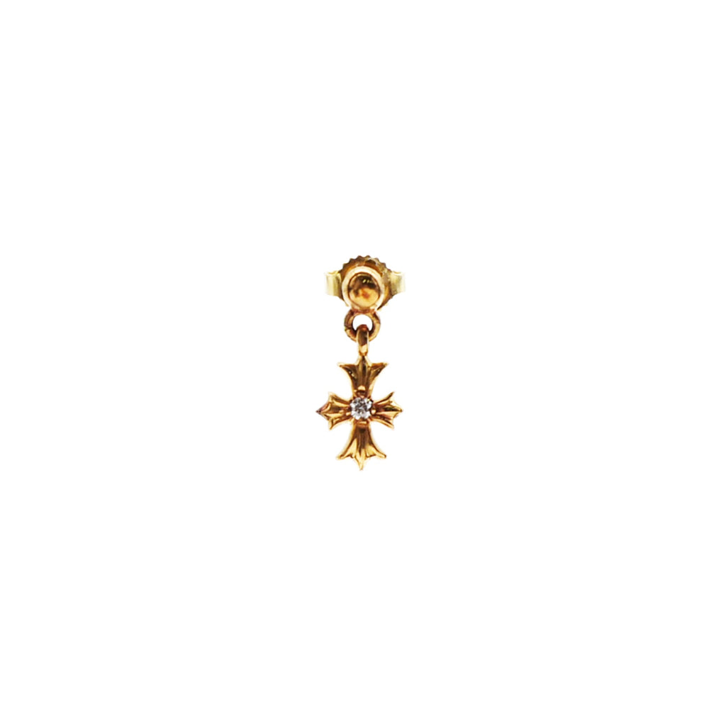 Chrome Hearts 22K Gold TinyE Diamonds Cross Earring Drop-SRM