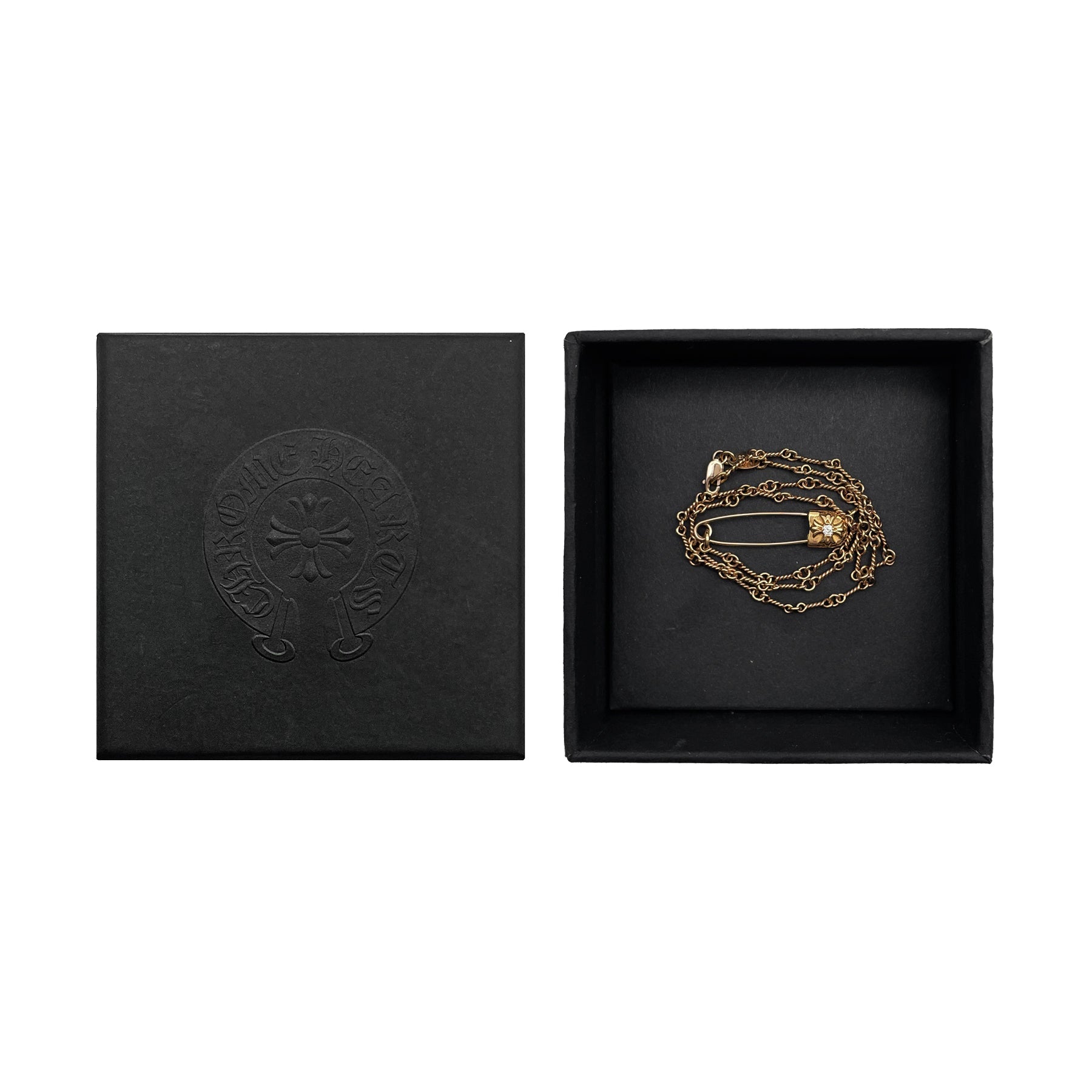 Chrome Hearts 22k Gold Diamond Twist Chain Pin Clip Necklace