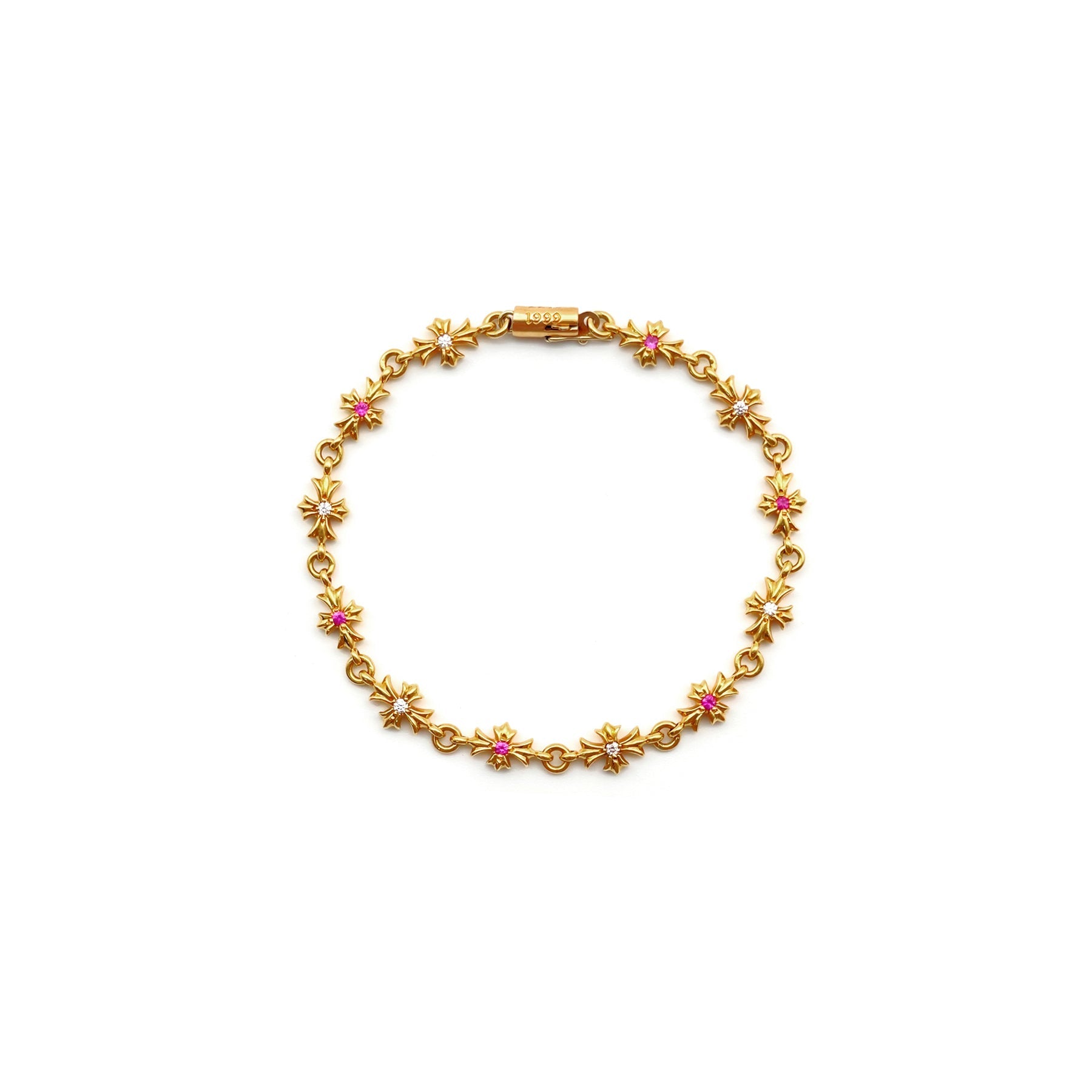 Chrome Hearts 22K Gold Diamond&Pink Saph Tiny E Bracelet - SRM