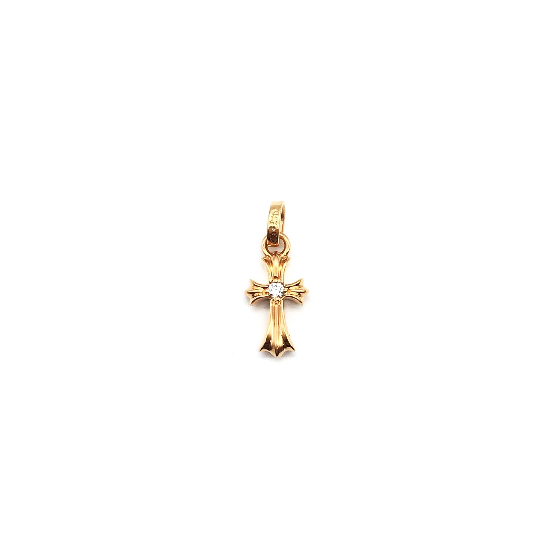 Chrome Hearts 22K Gold Diamonds Babyfat Cross Charm Pendant