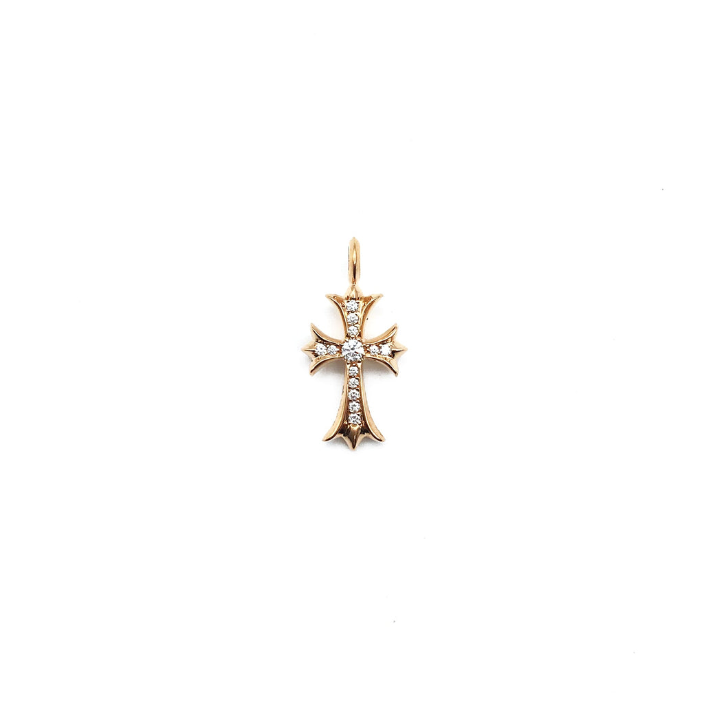 Chrome Hearts 22K Gold Diamonds Tiny Cross Charm Pendant - SRM