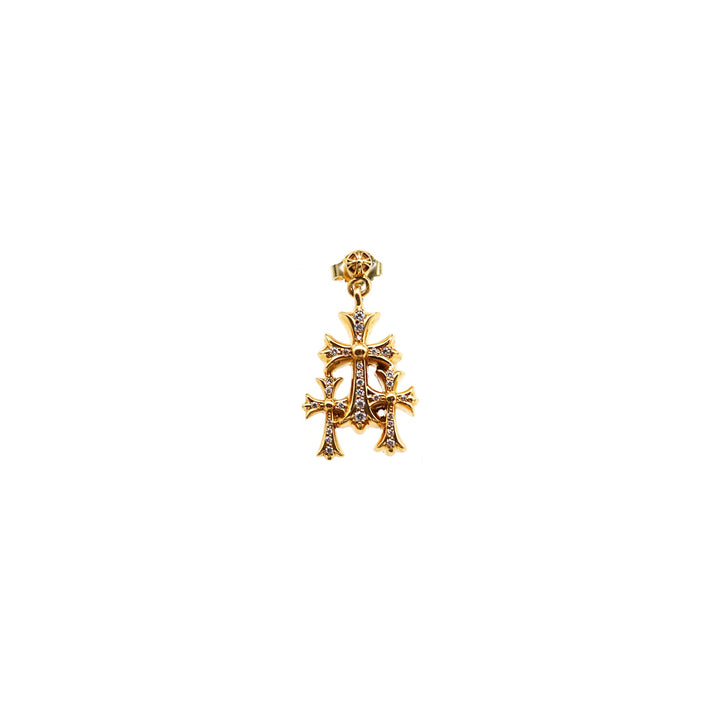 Chrome Hearts 22K Gold Diamonds Triple Cross Earring Drop - SHENGLI ROAD MARKET