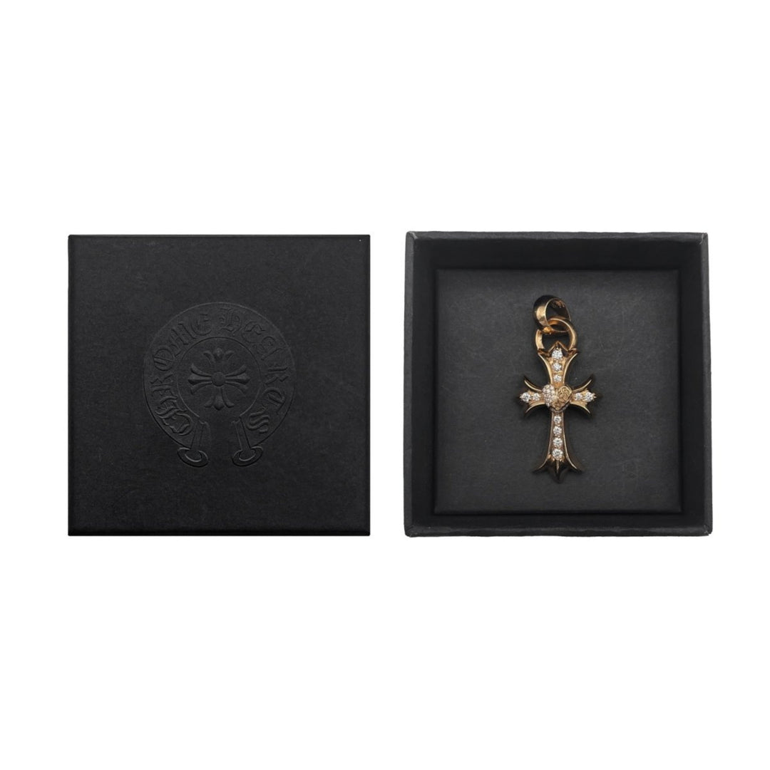 Chrome Hearts 22K Gold Diamonds Vine Hearts Cross Necklace Charm