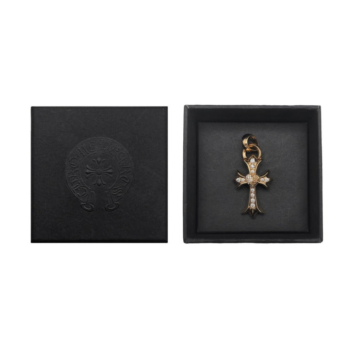 Chrome Hearts 22K Gold Diamonds Vine Hearts Cross Necklace Charm