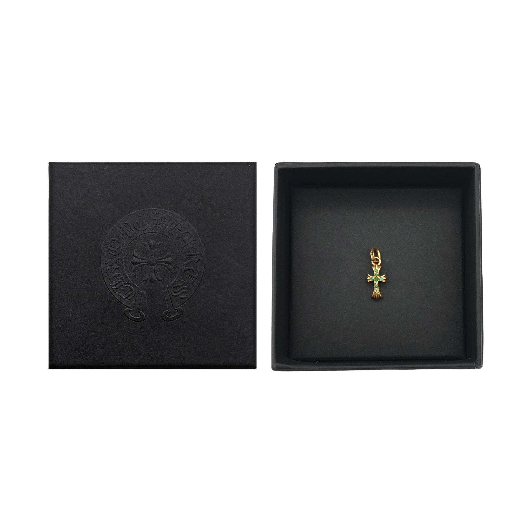 CHROME HEARTSチャーム Chrome Hearts 22K Gold Emerald Babyfat Cross Charm Pendant - SRM
