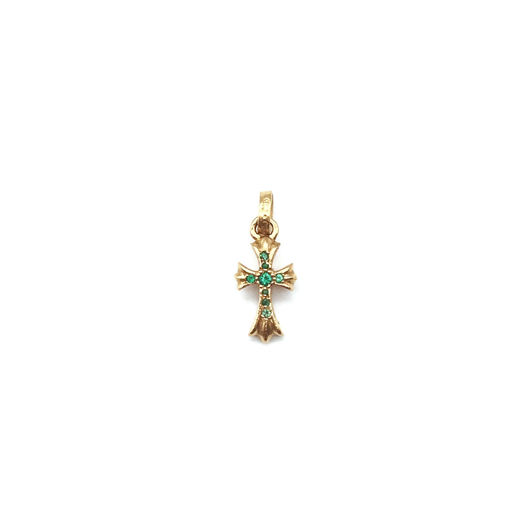 Chrome Hearts 22K Gold Emerald Babyfat Cross Charm Pendant - SRM