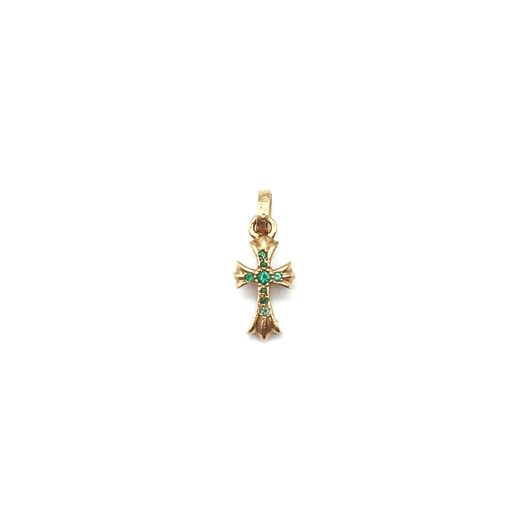 Chrome Hearts 22K Gold Emerald Babyfat Cross Charm Pendant - SHENGLI ROAD MARKET