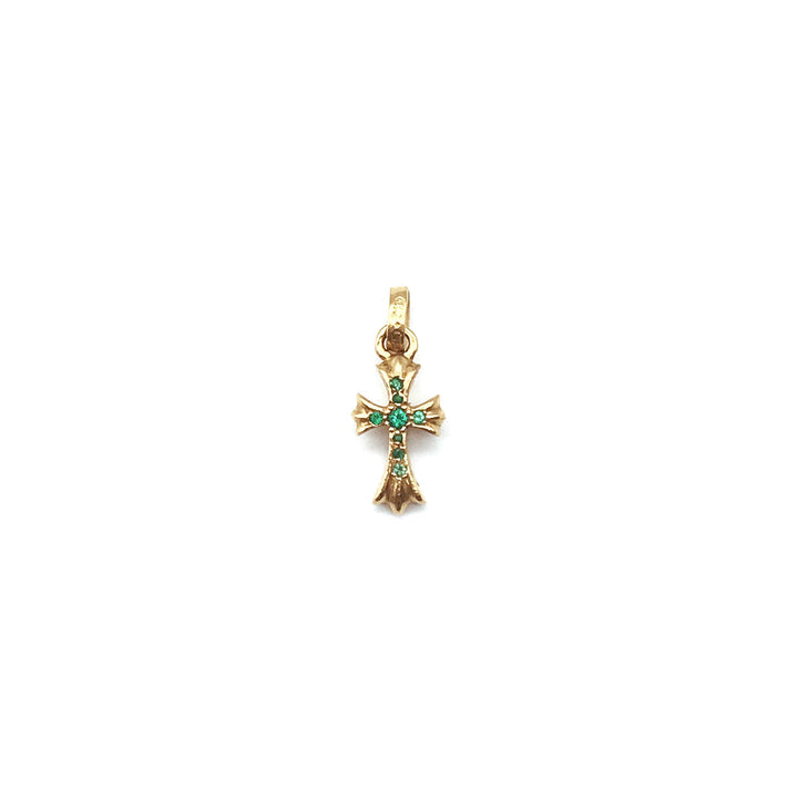 Chrome Hearts 22K Gold Emerald Babyfat Cross Charm Pendant - SHENGLI ROAD MARKET