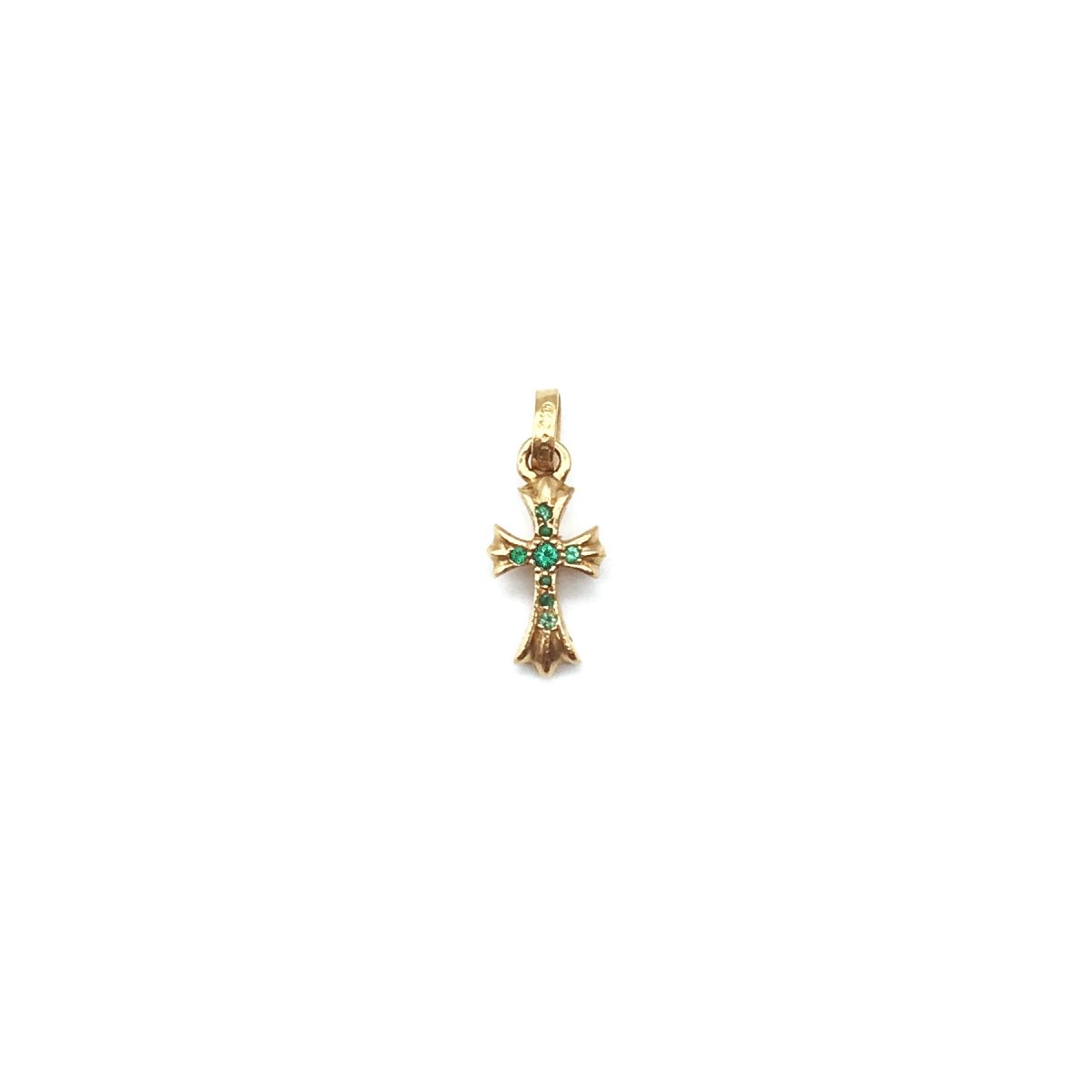 Chrome Hearts 22K Gold Emerald Babyfat Cross Charm Pendant - SHENGLI ROAD MARKET