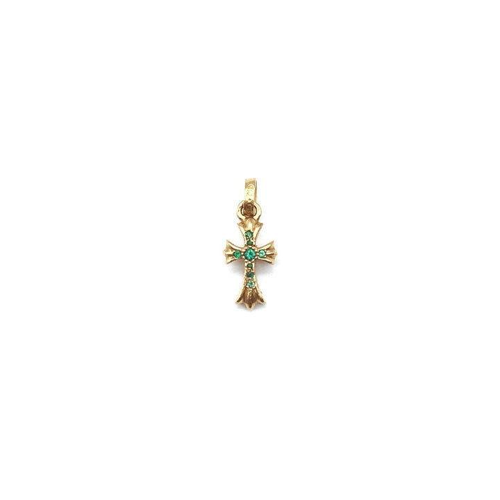 Chrome Hearts 22K Gold Emerald Babyfat Cross Charm Pendant - SHENGLI ROAD MARKET