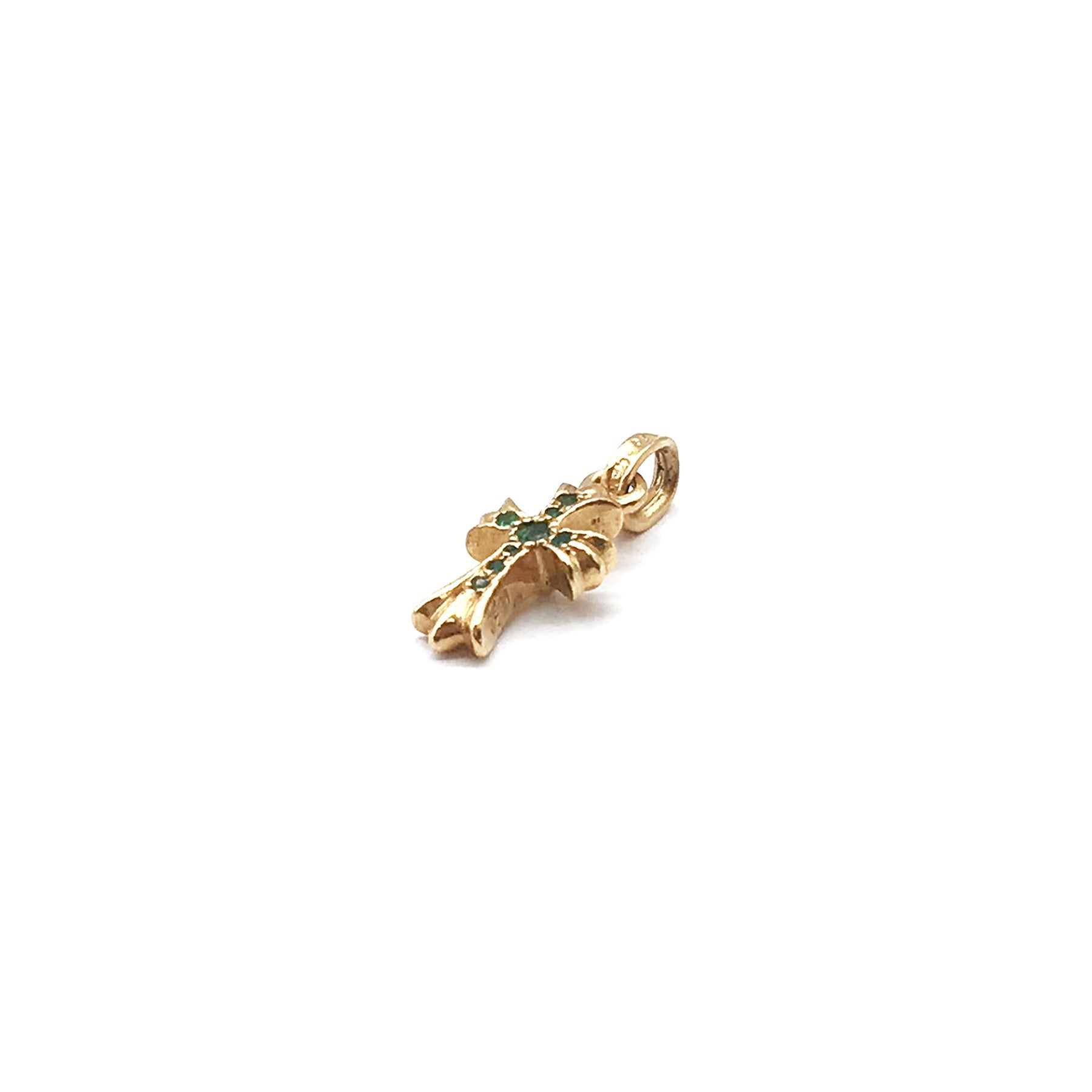 Chrome Hearts 22K Gold Emerald Babyfat Cross Charm Pendant - SRM