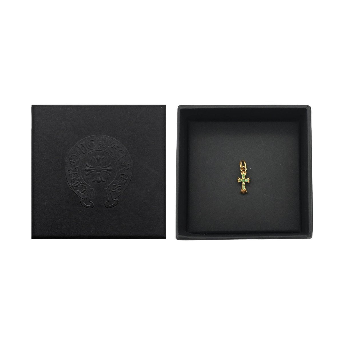 Chrome Hearts 22K Gold Emerald Babyfat Cross Charm Pendant Chrome Hearts 22K Gold Emerald Babyfat Cross Charm Pendant