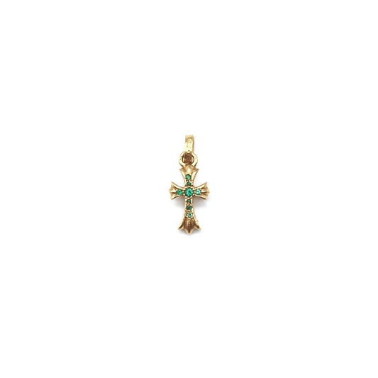 Chrome Hearts 22K Gold Emerald Babyfat Cross Pendant - SHENGLI ROAD MARKET