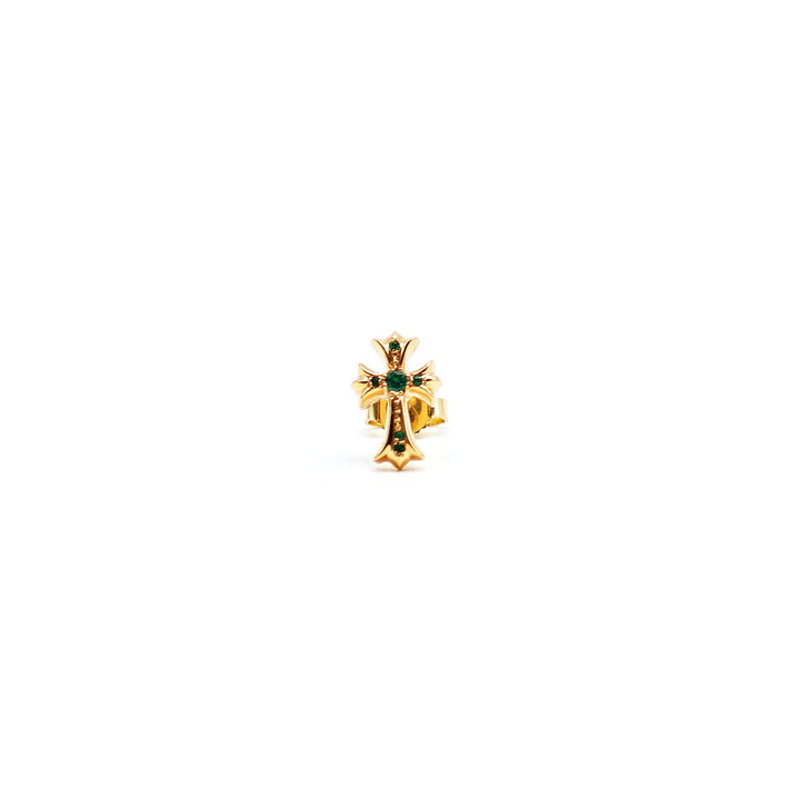 Chrome Hearts 22K Gold Emerald Cross Earring Stud - SHENGLI ROAD MARKET