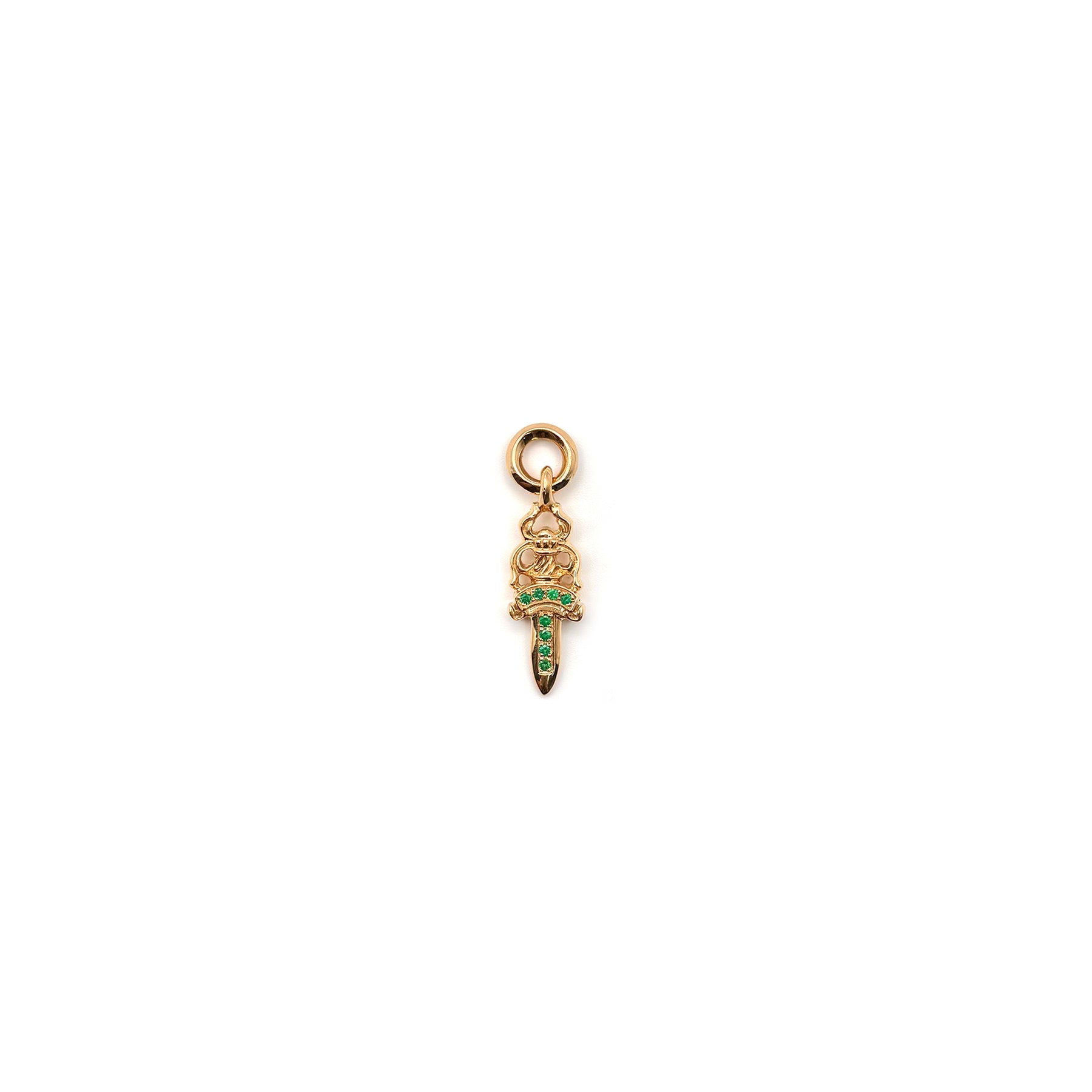Chrome Hearts 22K Gold Emerald Dagger Charm Pendant - SRM