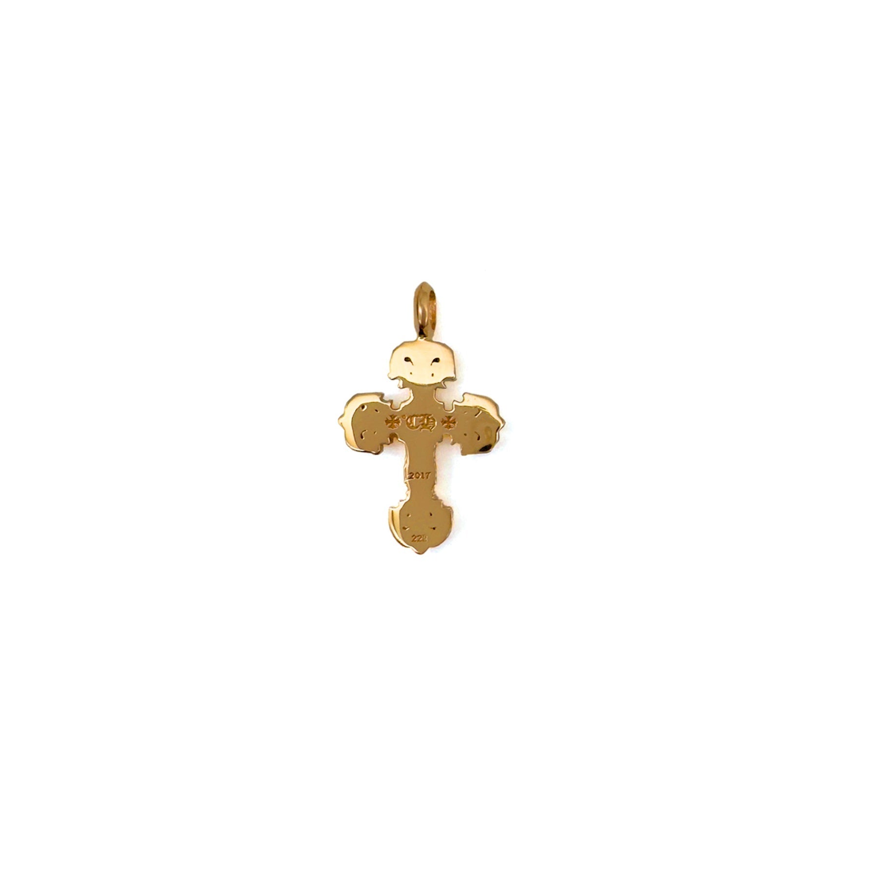 Chrome Hearts 22K Gold Emerald Nine-Diamonds Cross Charm Pendant