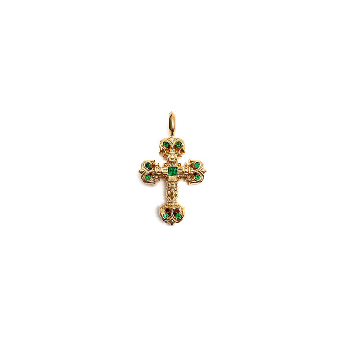 Chrome Hearts 22K Gold Emerald Diamonds Filigree Cross Charm Pendant - SHENGLI ROAD MARKET