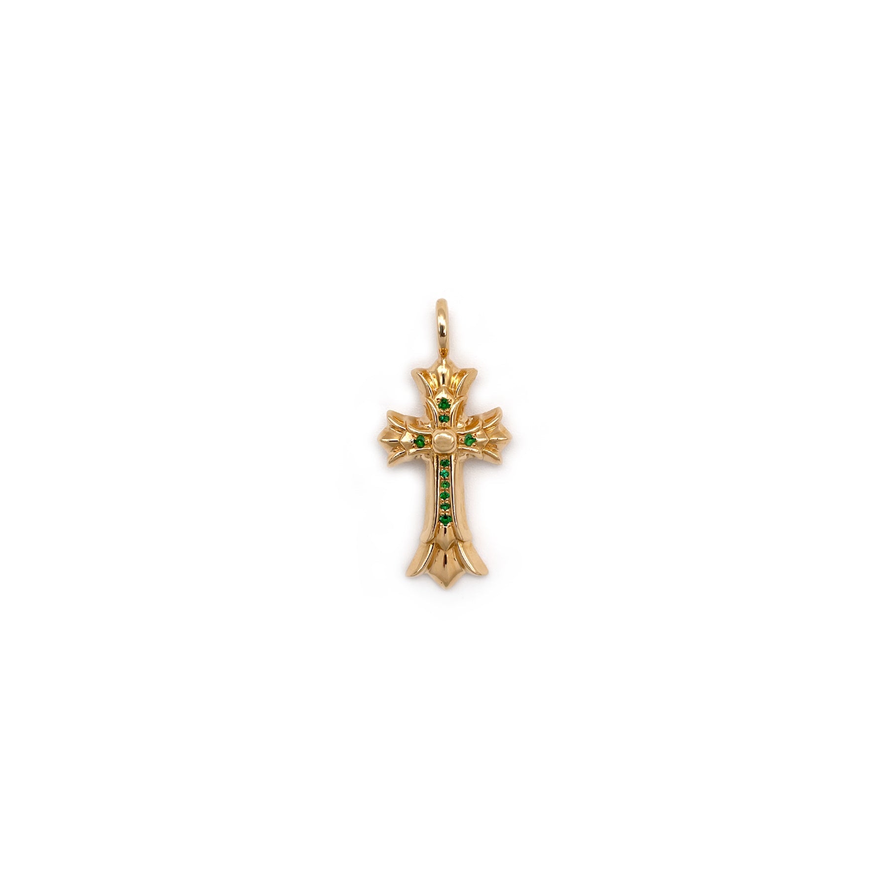 Chrome Hearts 22K Gold Emerald Double Cross Charm Pendant - SRM