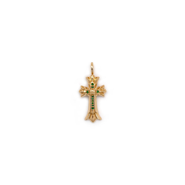 Chrome Hearts 22K Gold Emerald Double Cross Charm Pendant - SHENGLI ROAD MARKET