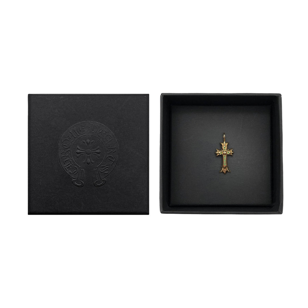 Chrome Hearts 22K Gold Emerald Double Cross Charm Pendant - SHENGLI ROAD MARKET