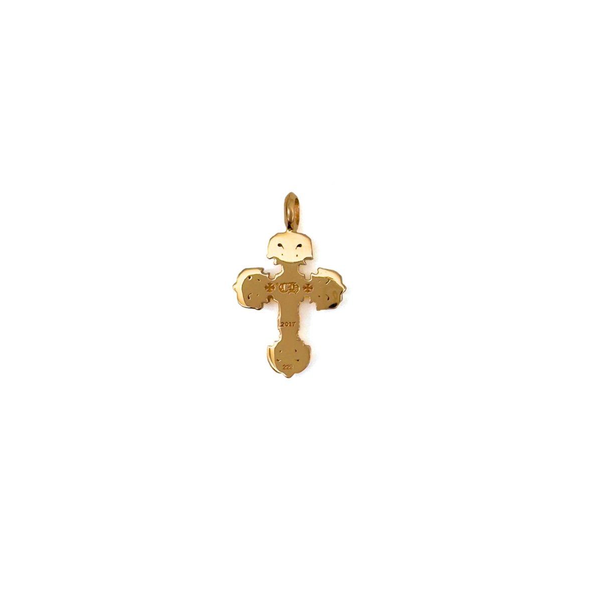 Chrome Hearts 22K Gold Emerald Nine Diamonds Filigree Cross Charm Pendant - SHENGLI ROAD MARKET