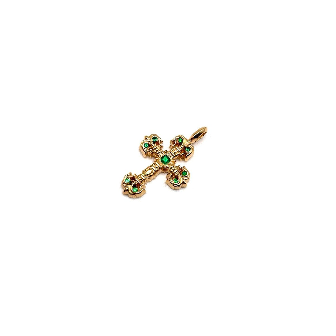 Chrome Hearts 22K Gold Emerald Nine Diamonds Filigree Cross Charm Pendant - SHENGLI ROAD MARKET