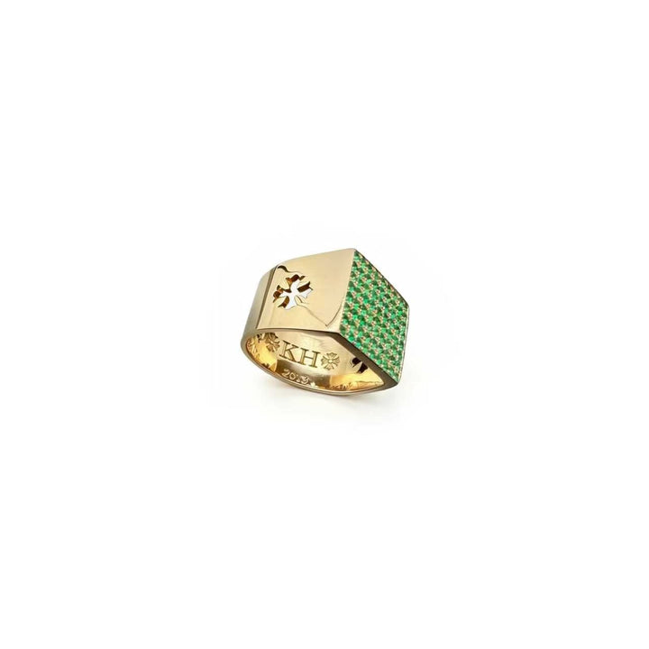 Chrome Hearts 22K Gold Emerald Pave KH Cocktail Ring - SHENGLI ROAD MARKET